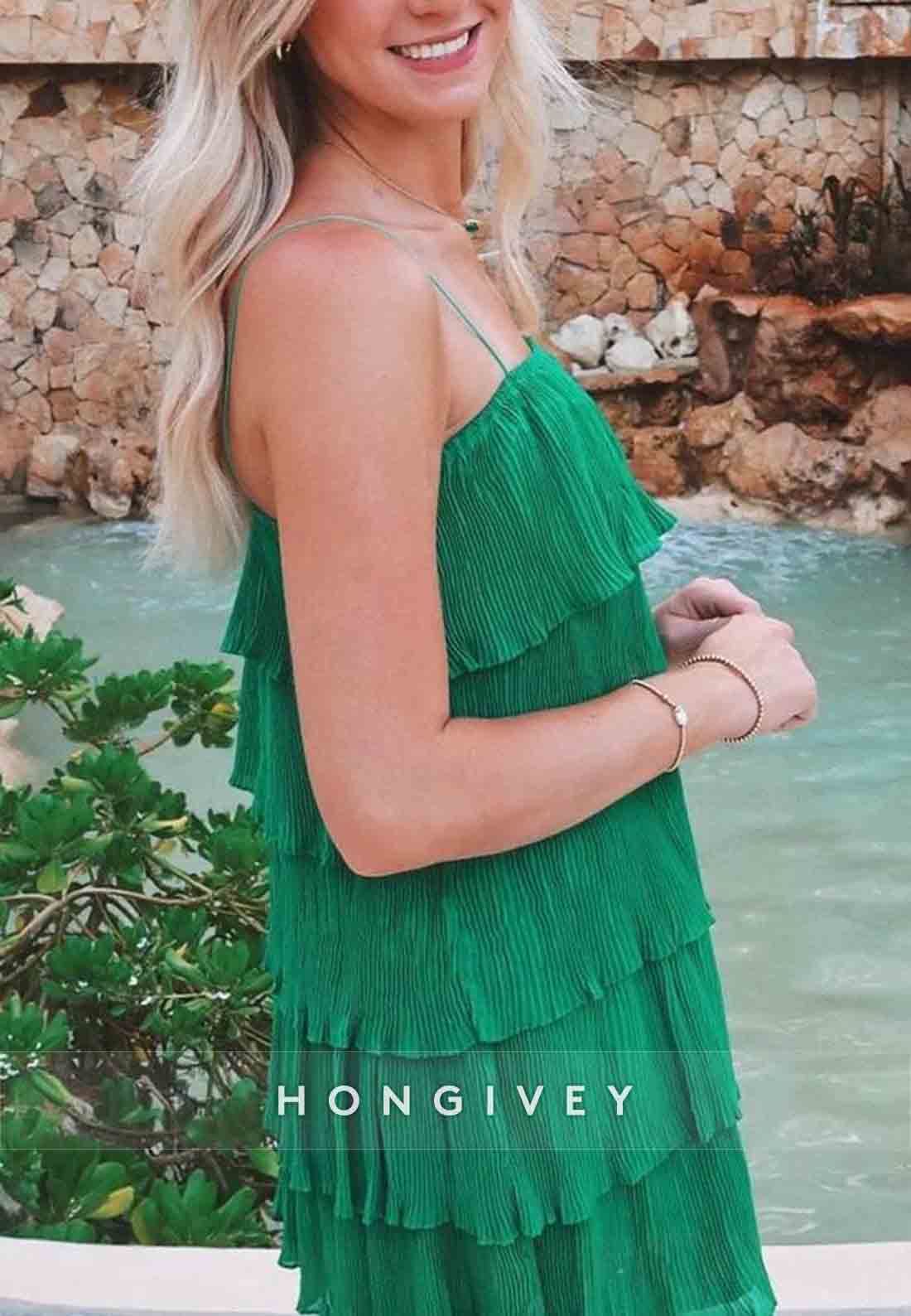 Spaghetti Straps Ruched Sleeveless Short Homecoming Dresses with Ruffles