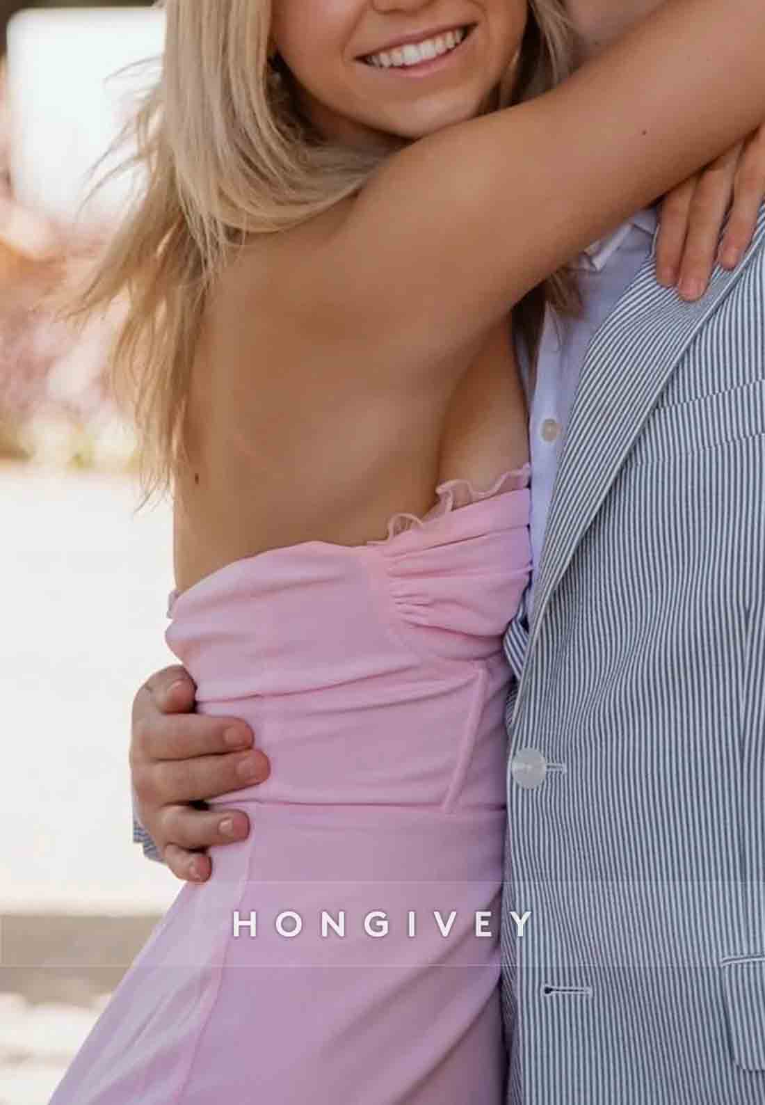 Cute A-Line Sweetheart Pink Short Homecoming Dress with Side Slit