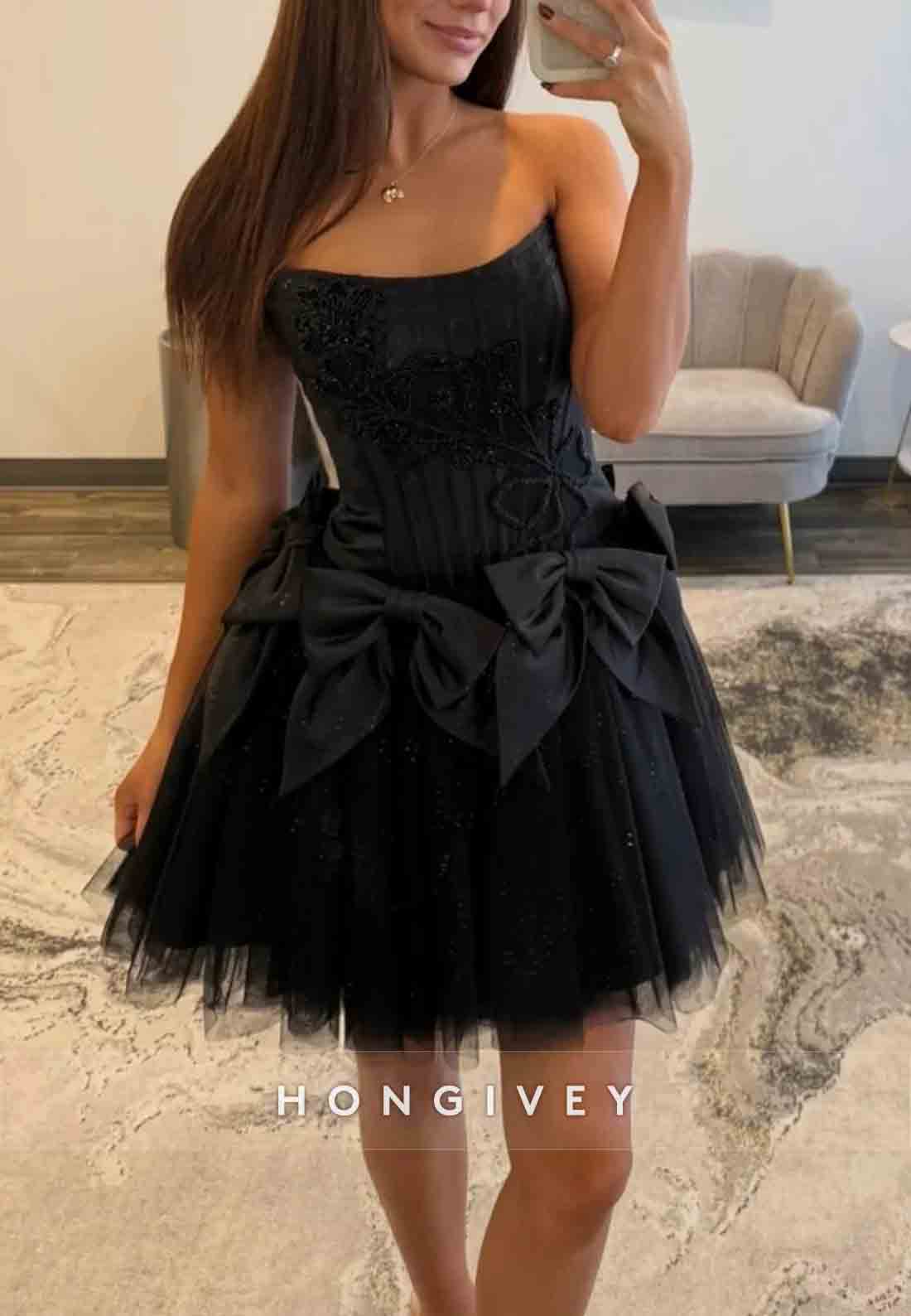 Strapless A-Line Low Back Sleeveless with Bowknot Short Homecoming Dresses