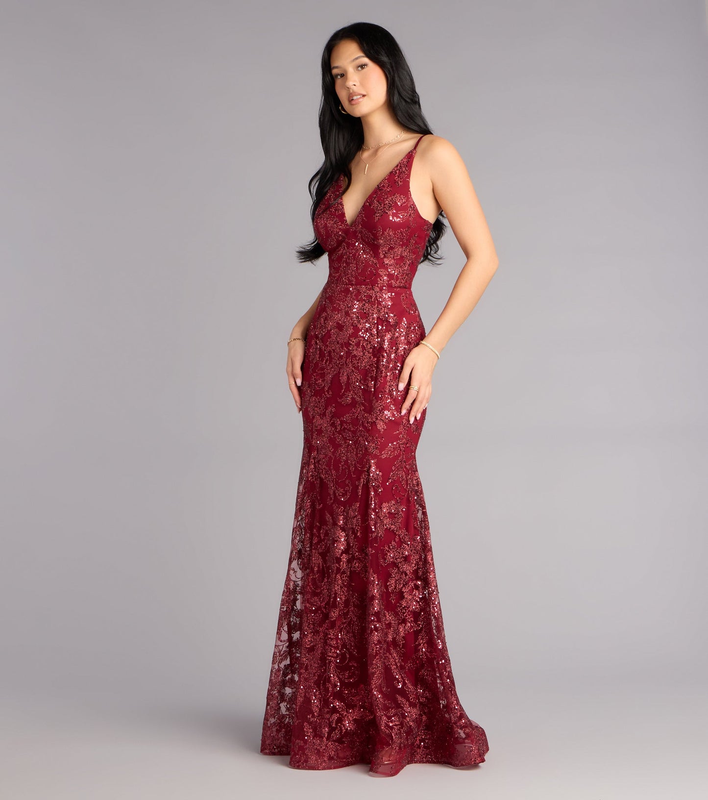 Myra Glitter Sequin Floral Mesh Mermaid Dress
