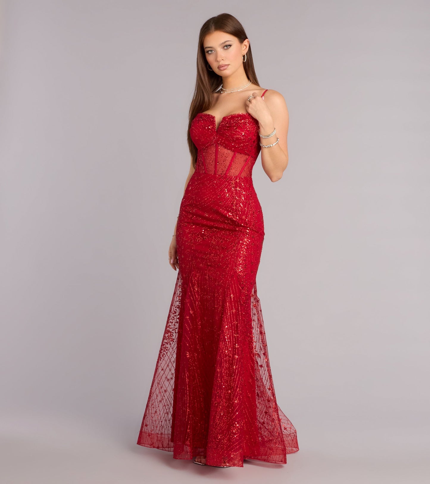 Sandy Glitter Corset Ball Gown