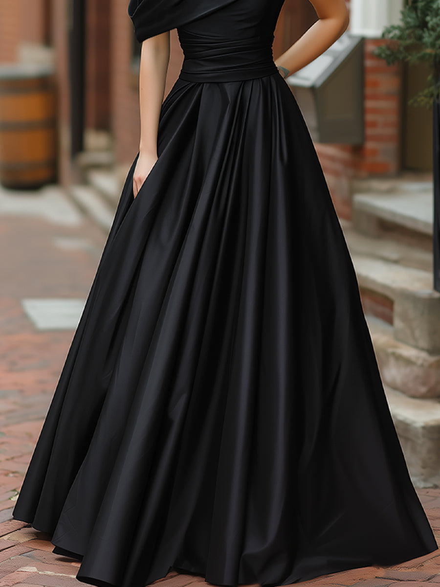 Elegant One-Shoulder Draped Evening Gown