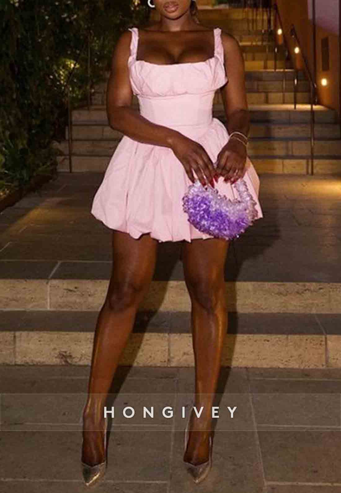 Regular Straps Square Neck Sleeveless Pleated A-Line Mini Homecoming Dress