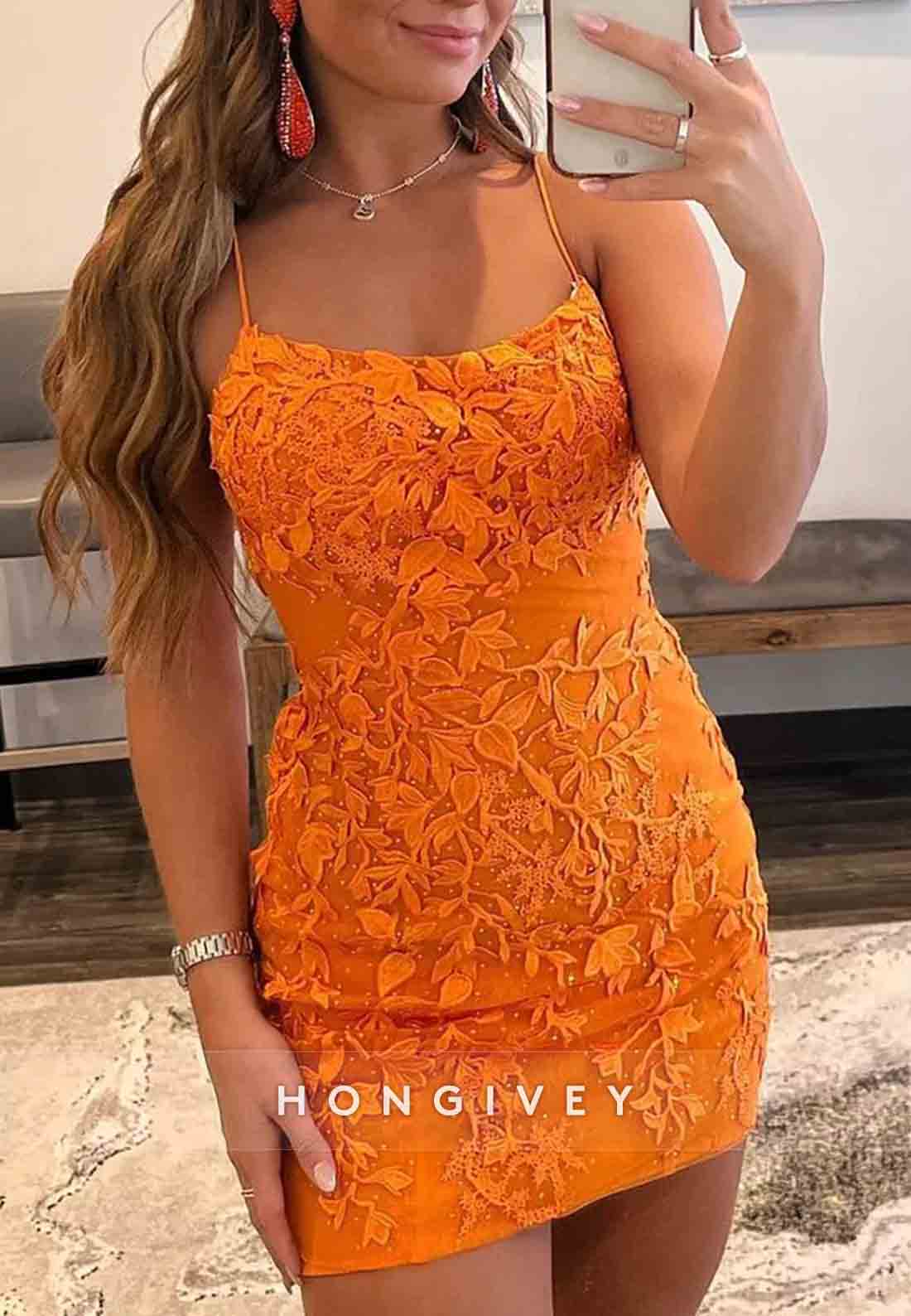 Sheath Spaghetti Straps Purple Short Homecoming Dress with Appliques