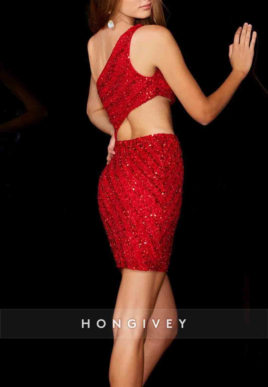 One Shoulder Sheath Sleeveless Sequined Mini Homecoming Dresses