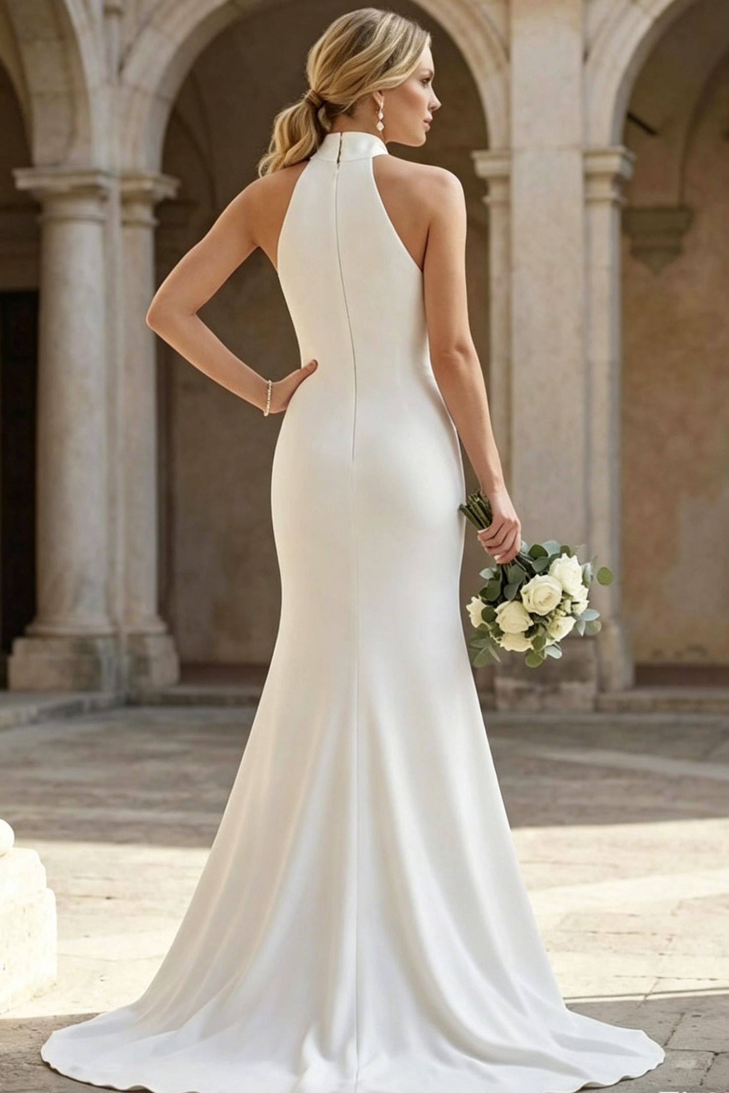 High Neck Simple Elastic Satin Trumpet/Mermaid Wedding Dresses