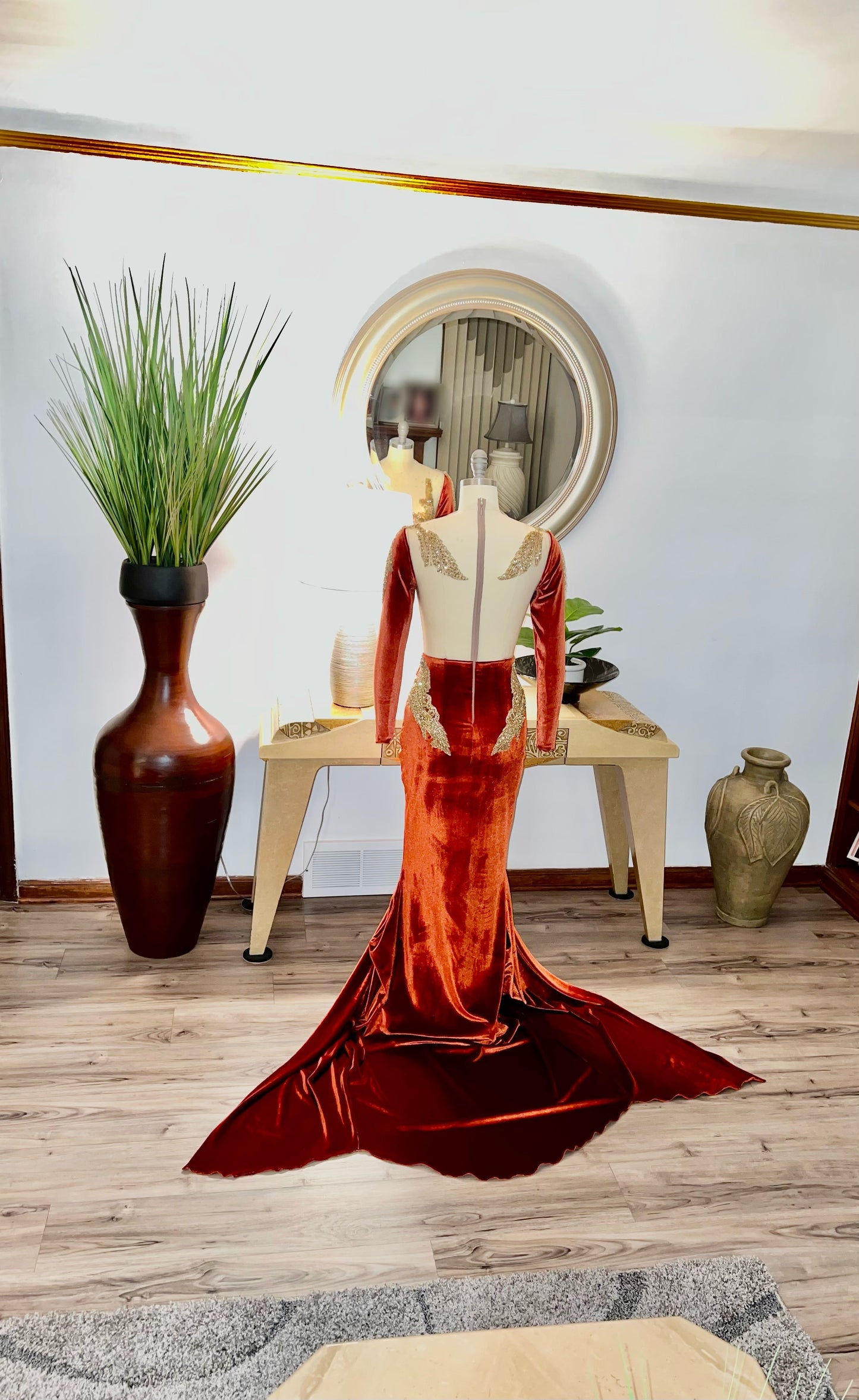 Applique Long Sleeveless Sequins Mermaid Side Slit Prom Dress