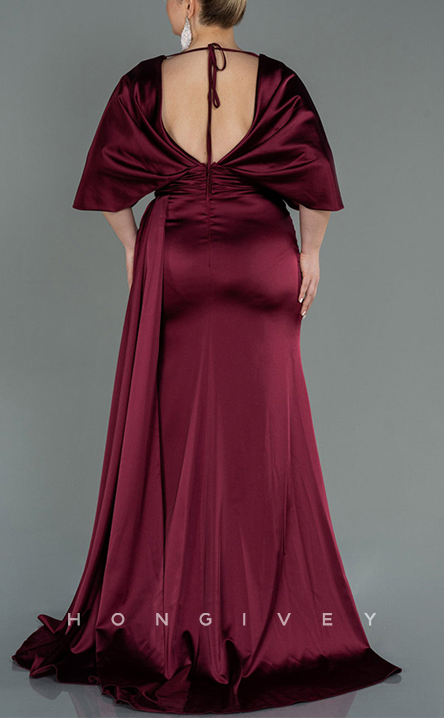HM246 - Trumpet V-Neck Empire With Side Slit Mother of the Bride Dress