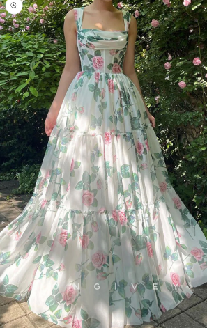 Hot Suspenders Floor-Length Flowers Evening Long Prom Dresses