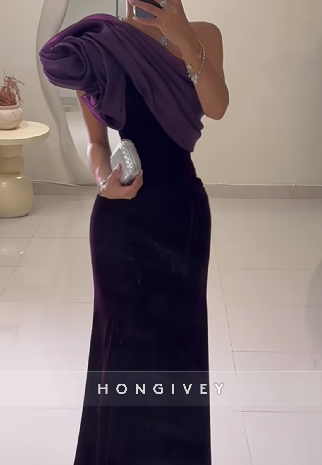 Shoulder Flower Formal Dresses Trumpet Floor-Length One Shoulder Evening Gown