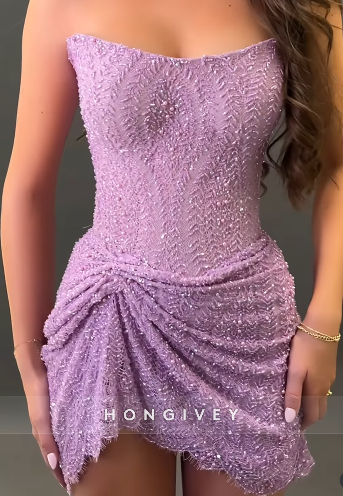 Elegant Lilac Strapless Pleated Sleeveless Mini Sheath Homecoming Dresses