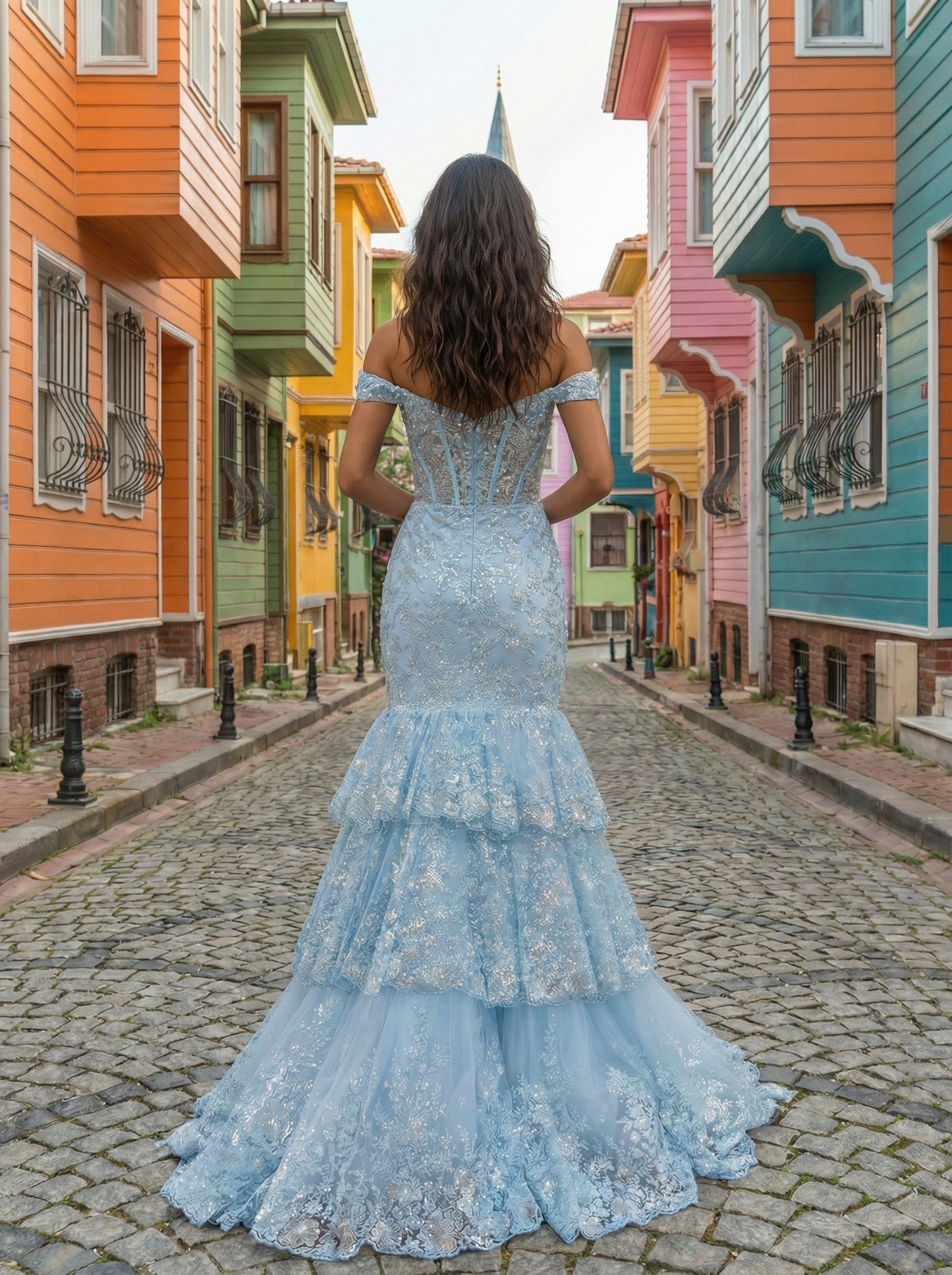 Off the Shoulder Sleeveless Mermaid Sparkle Tassel Prom Dress