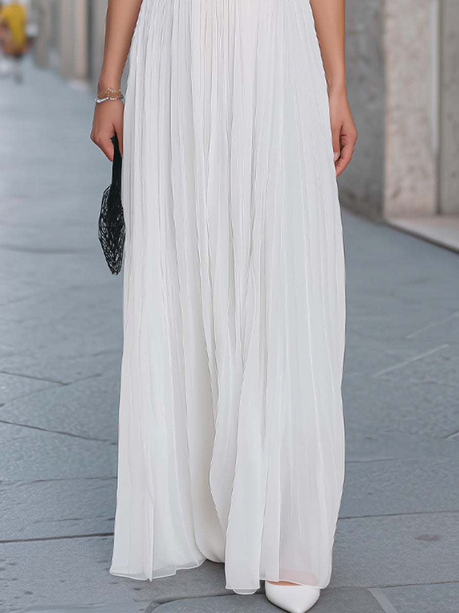 Pleated Halter Neck Chiffon Sleeveless Wedding guest Dress