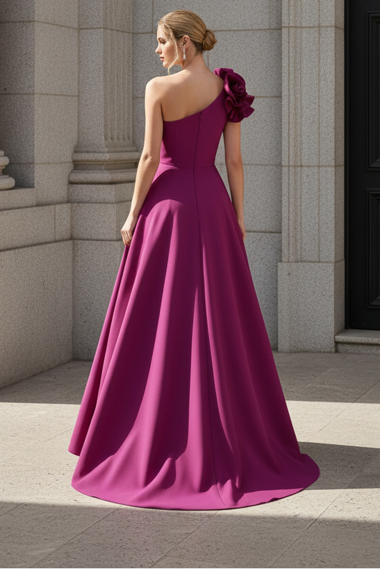 Flowers One Shoulder Sleeveless A-Line Court Train Mother of ther Bride Dress