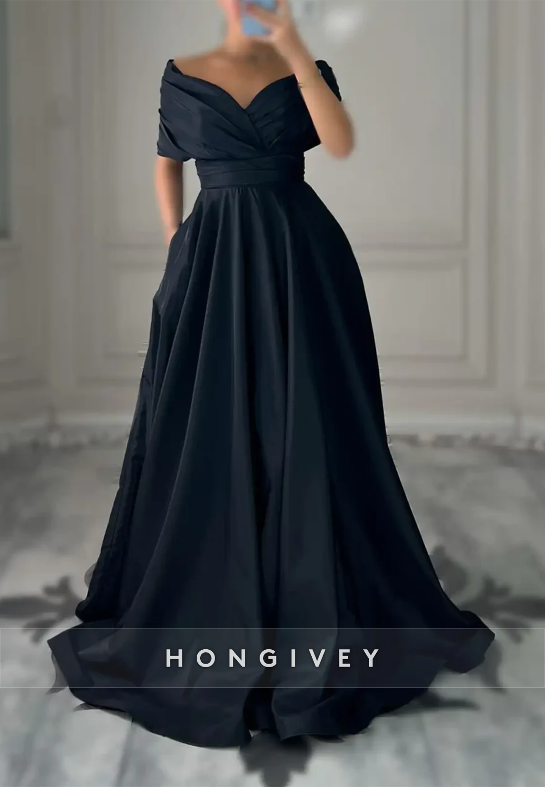 A-line Off the Shoulder Satin Tie Back Lace up Formal Evening Dresses