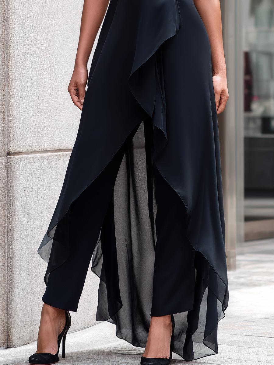 Sleeveless Layered Chiffon Overlay Jumpsuit