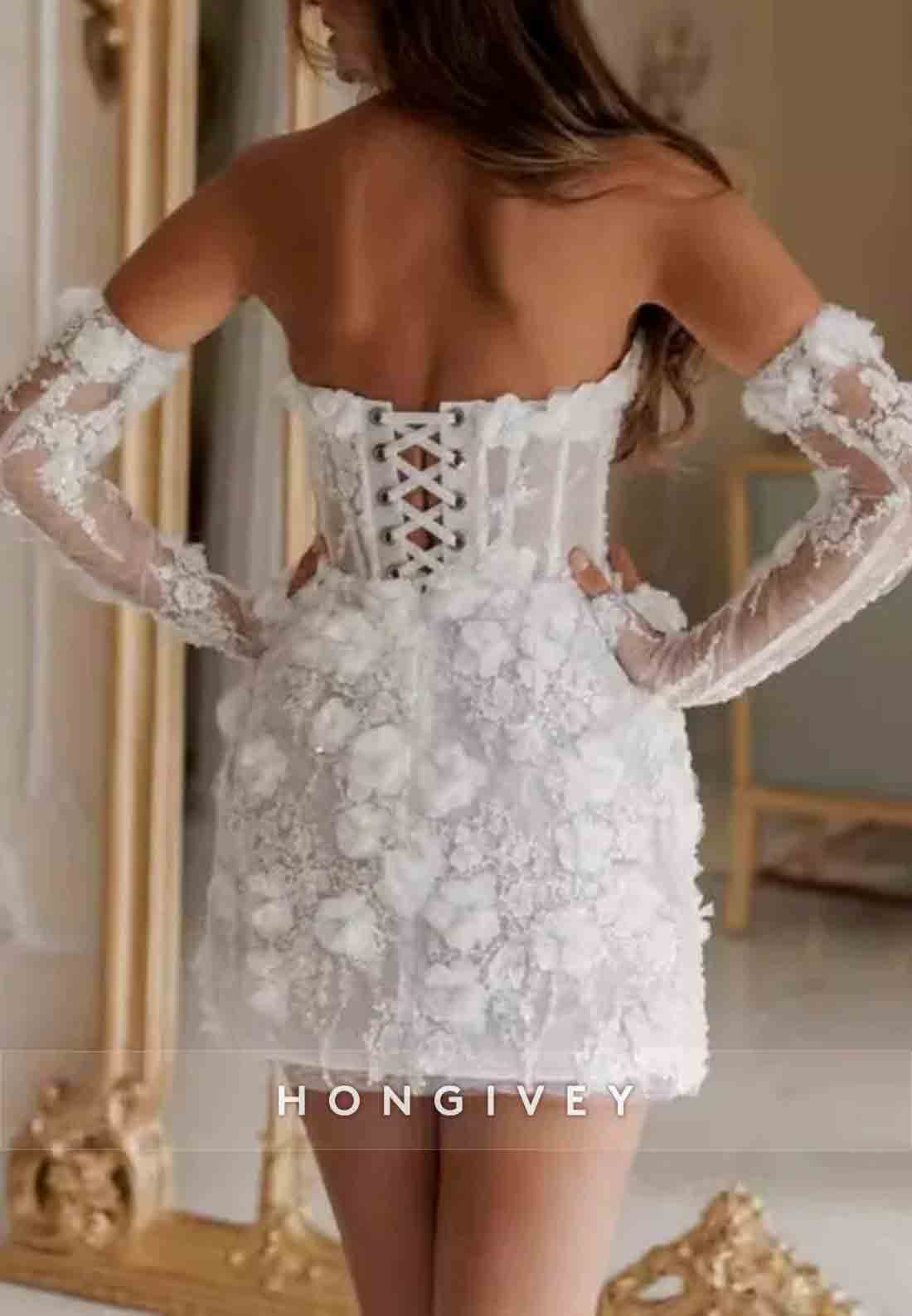 Strapless Crisscross Back Sheath Short Wedding Dresses with Appliques