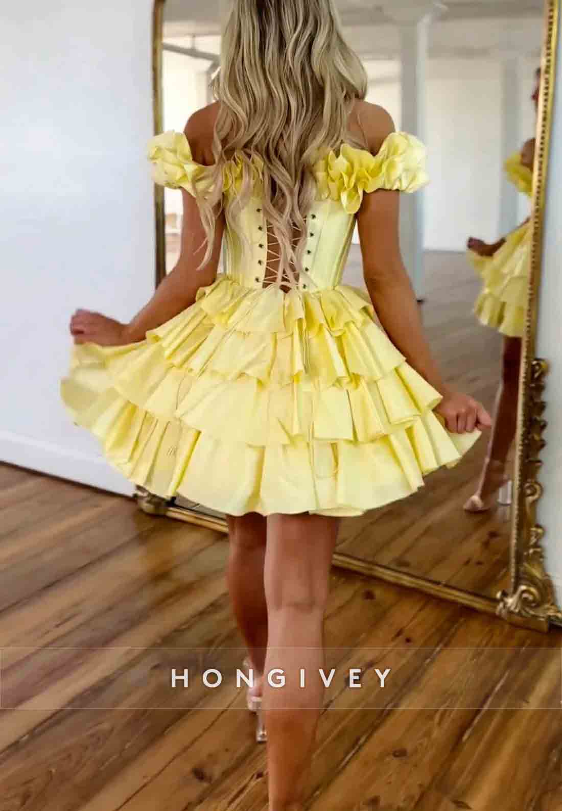 Crisscross Back Ruched Off the Shoulder Princess Short Homecoming Dresses