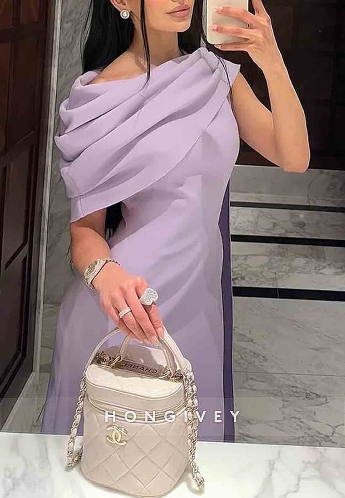 Shawl Column Side Slit Ruched Side Draping Floor-Length Evening Gowns