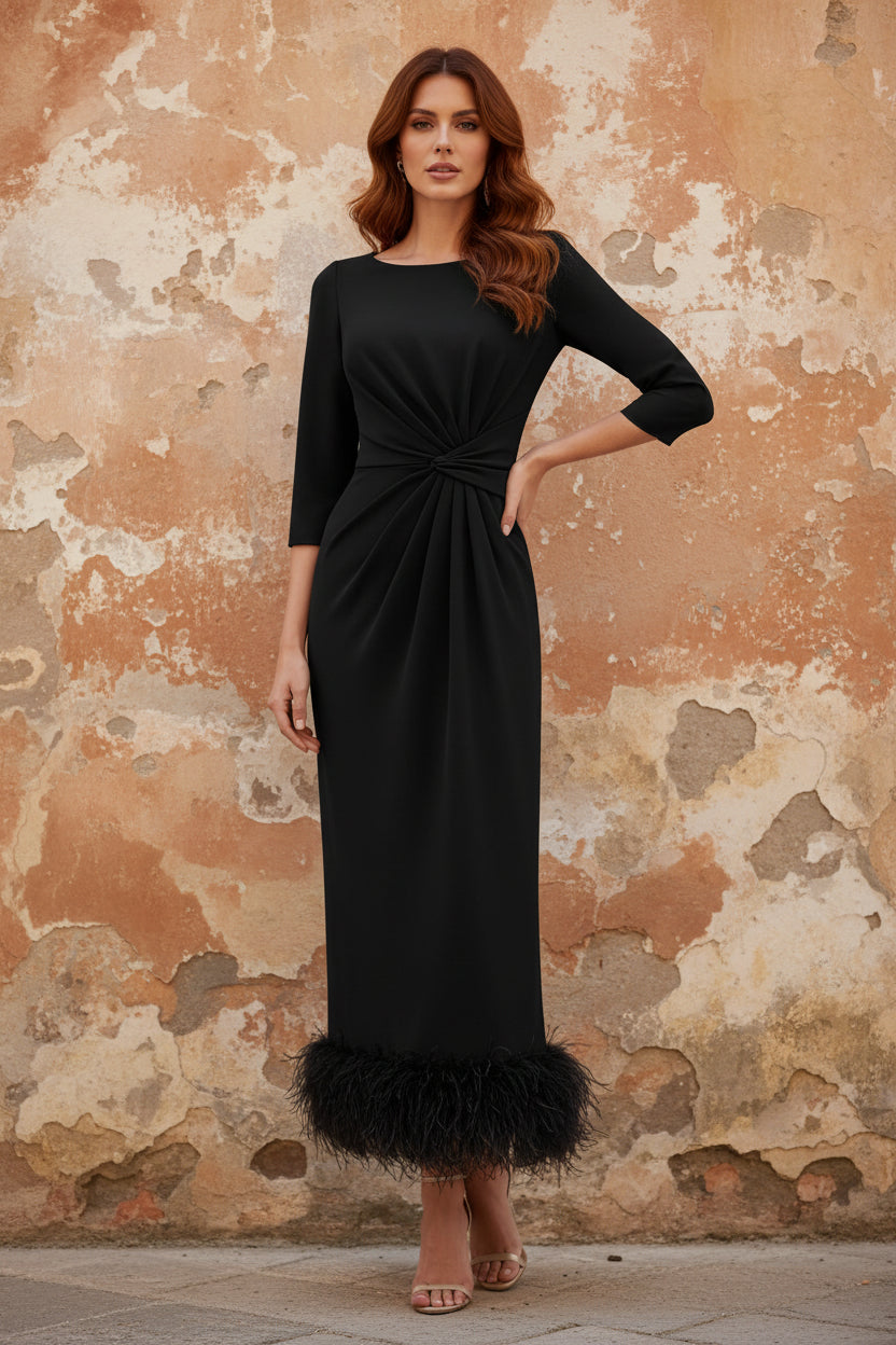 Scoop Neck Ankle Length Elegant Mother of the Bride & Groom Dresses with Feather
