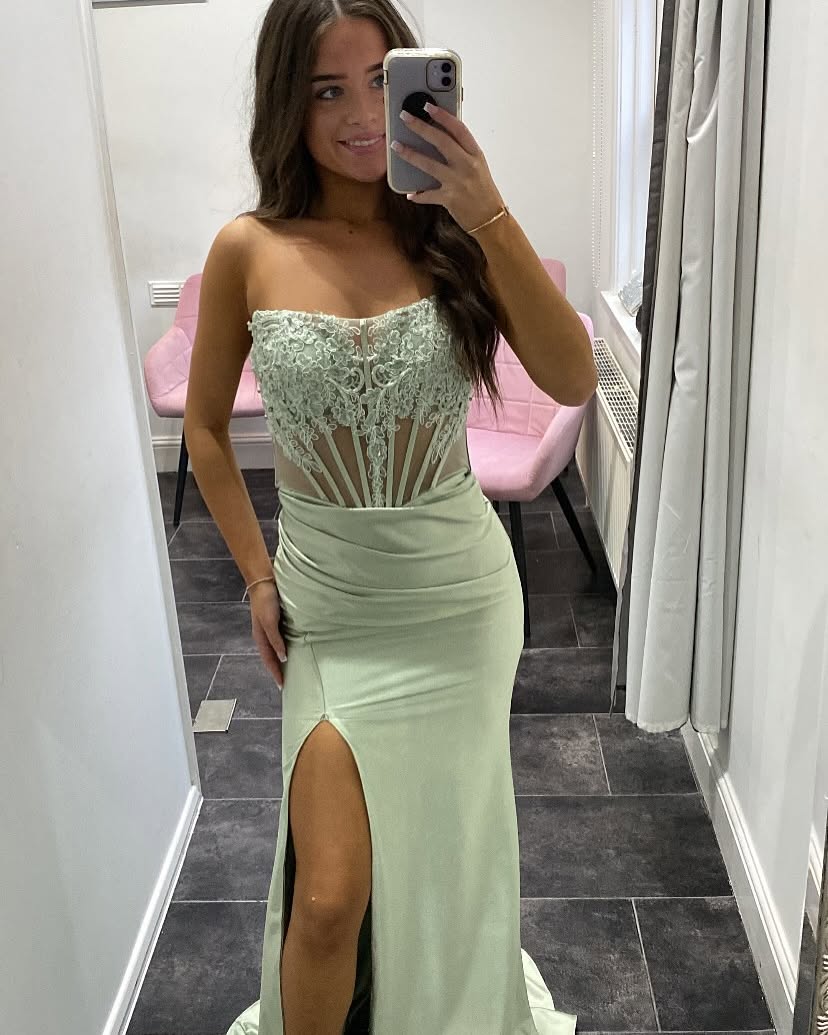 Strapless Floor-Lenght Mermaid Side Slit Prom Dress With Appliques