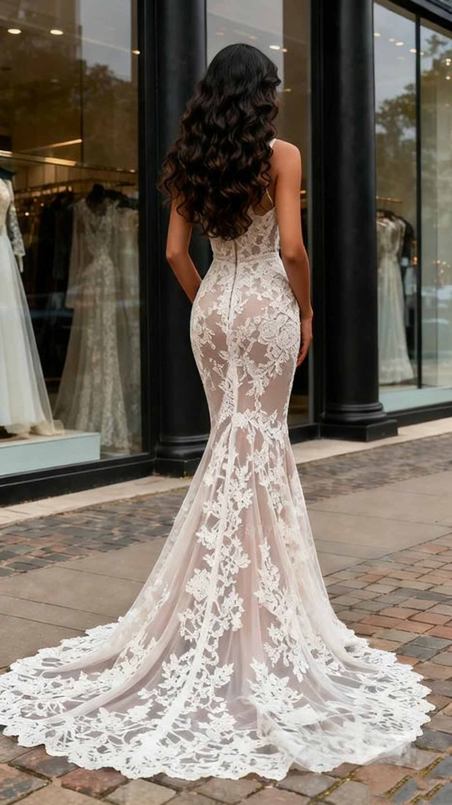 Champagne Backless Mermaid High Neck Lace Wedding Dress