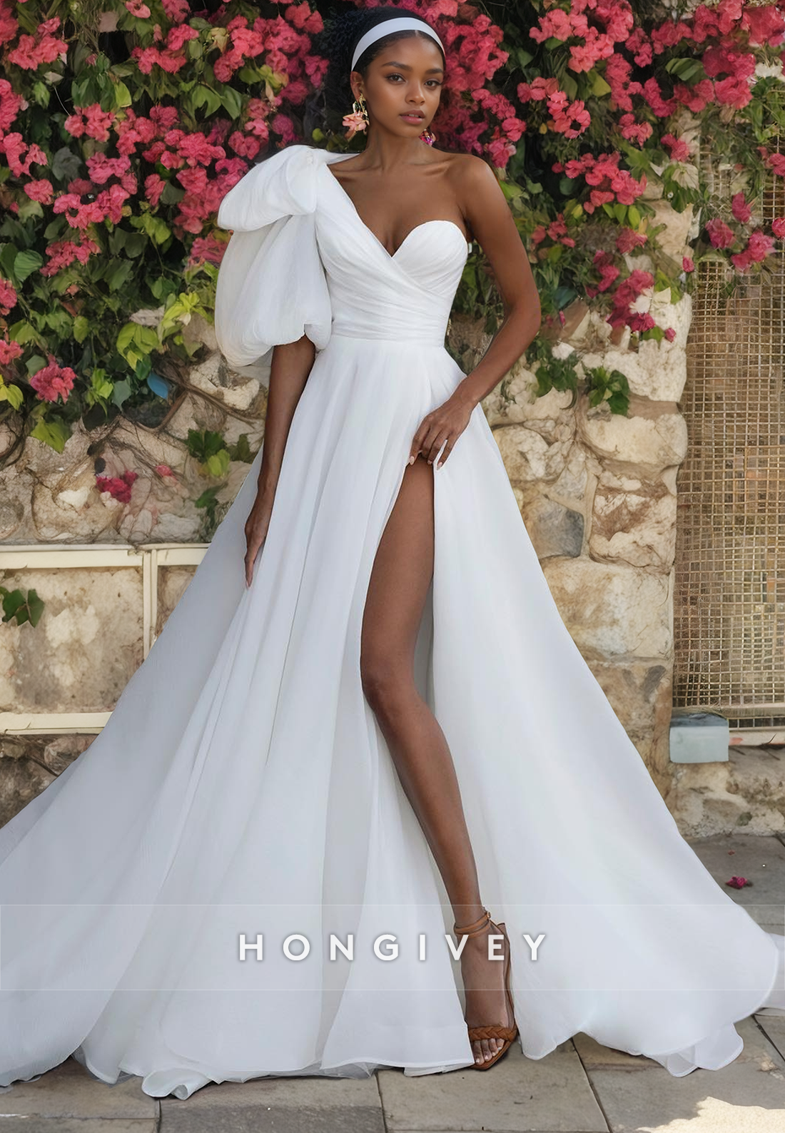 Sexy Tulle A-Line One Shoulder Bowknot Empire Ruched With Side Slit Tr Sexy Tulle A-Line One Shoulder Bowknot Empire Ruched With Side Slit Tr