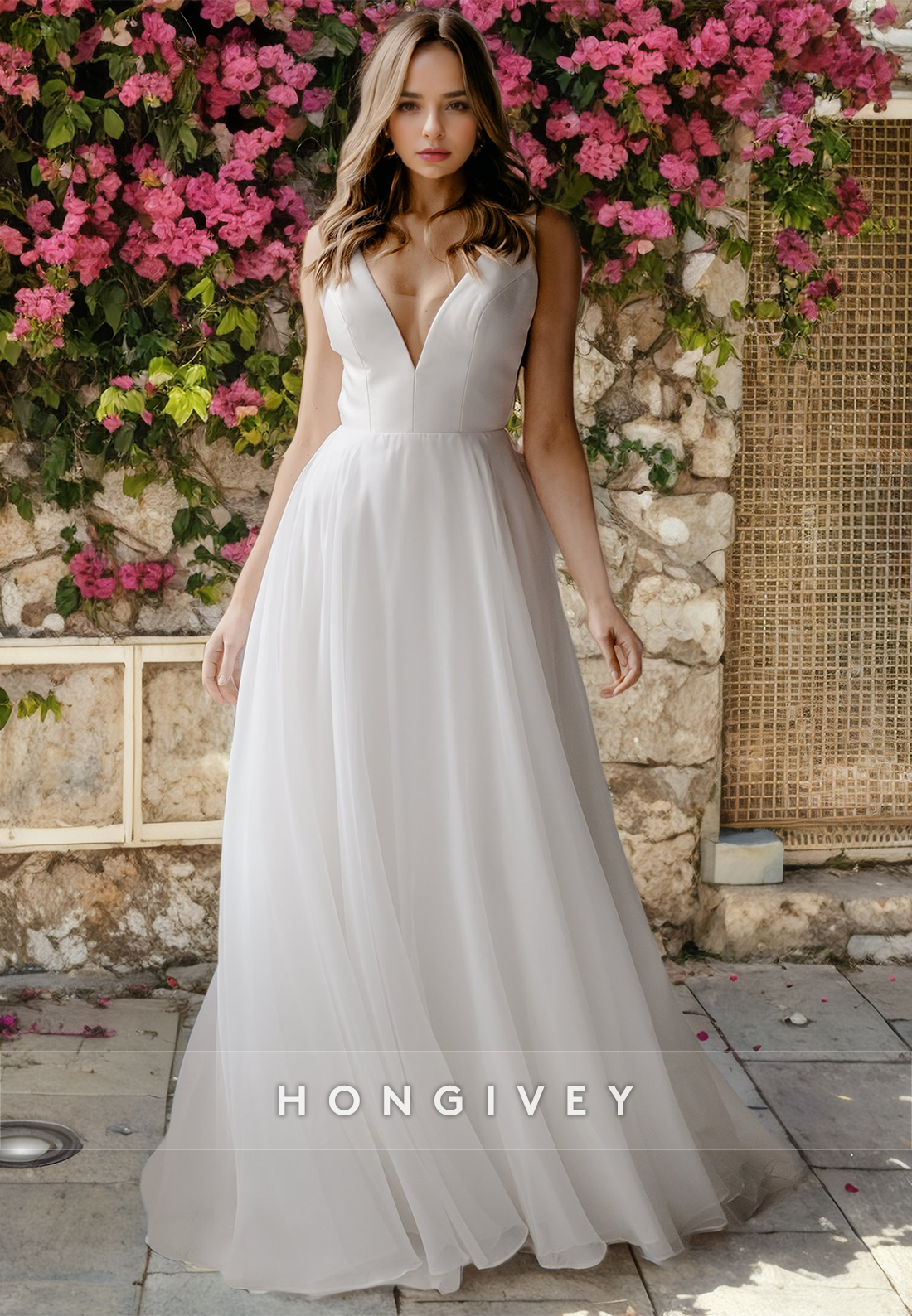 Casual A-Line V-Neck Sleeveless Beach Wedding Dress Casual A-Line V-Neck Sleeveless Beach Wedding Dress