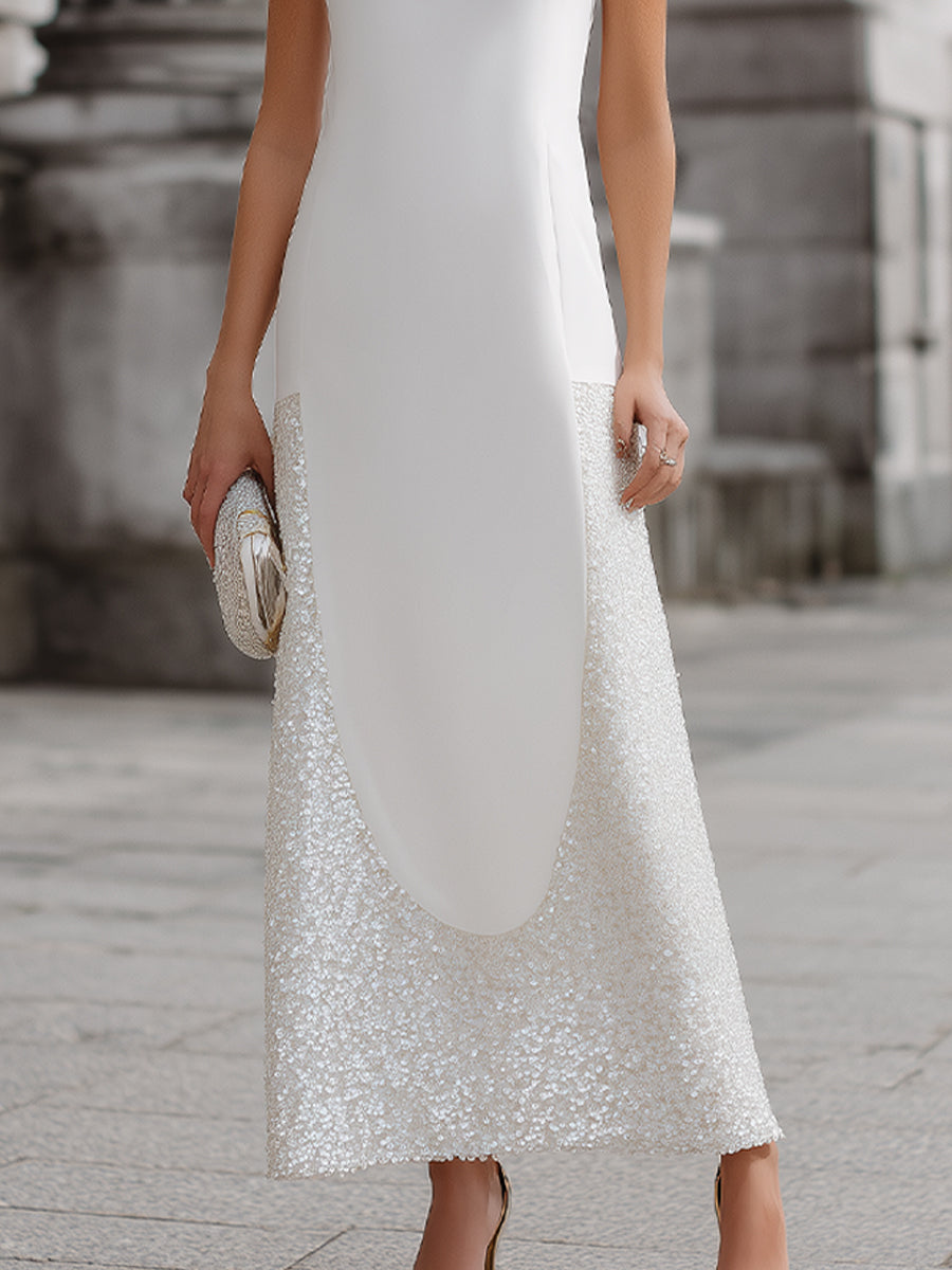 Sleeveless Panel Sequin Hem Maxi Dress