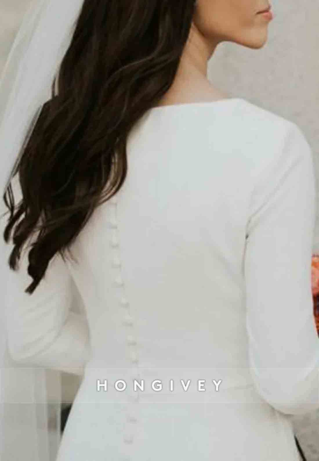 Simple Long Sleeves Satin Floor-Length Pleated Trumpet Wedding Dress