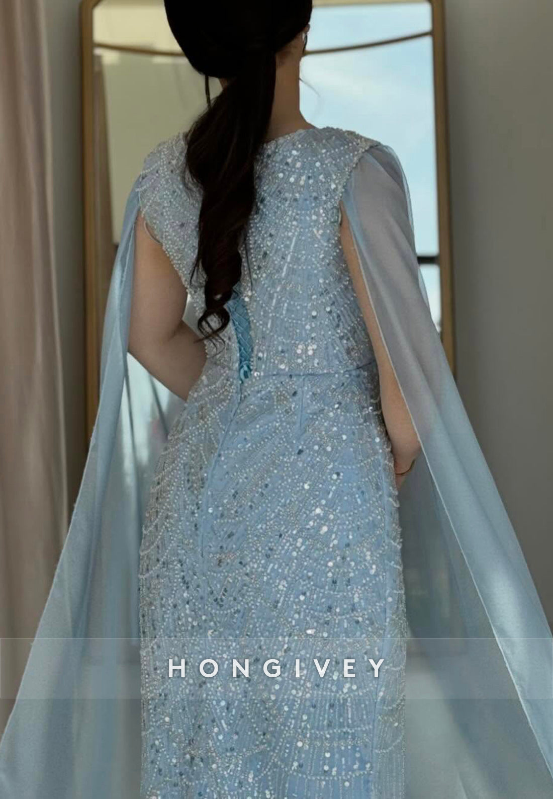 Elegant Scoop Column Floor-Length Beading Sequins Formal Evening Dresses