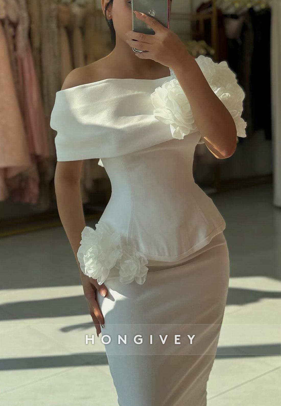 Sheath One Shoulder Floor-Length Shoulder Flower Evening Gown