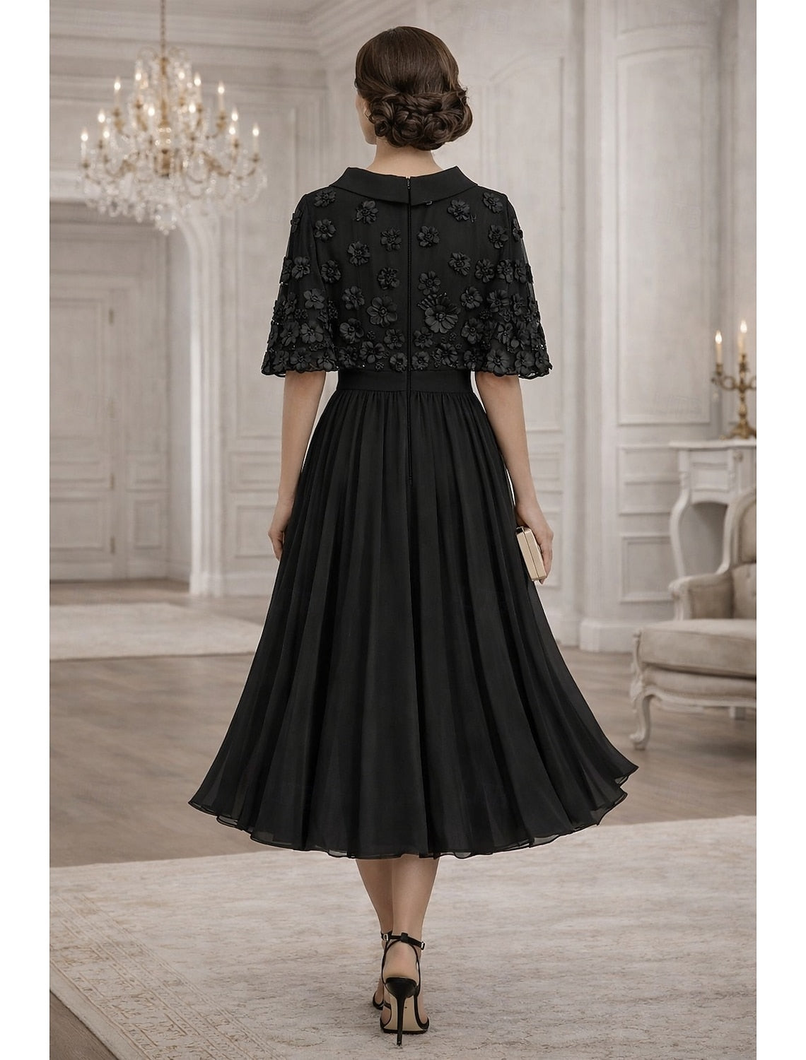 Flowers Short Shawl A-Line Tea-Length Formal Evening Dress