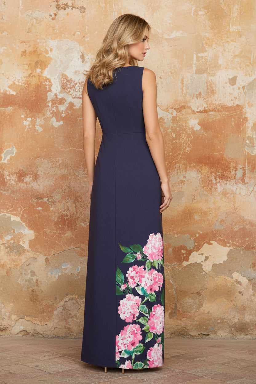 Sleeveless Jumpsuit Flowers Floral Print Side Slit Evening Dress