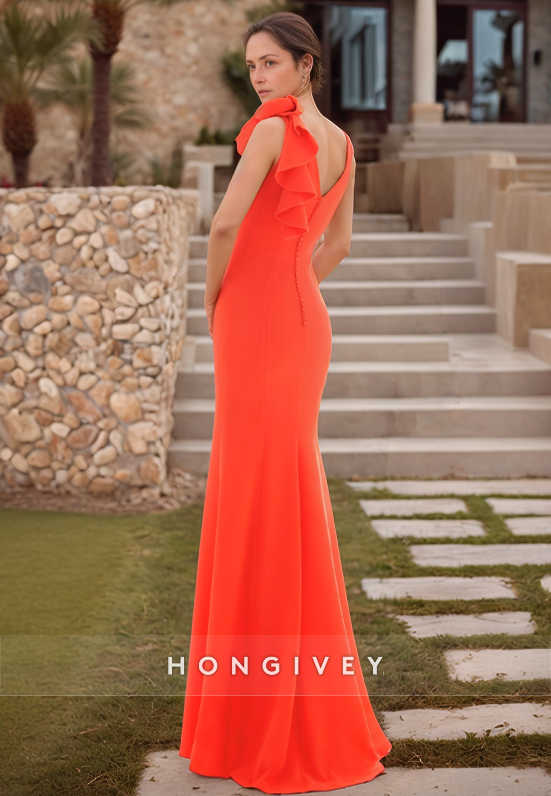 Sheath Bateau Flower Side Slit Red Mother of the Bride Dress Long Evening Dress