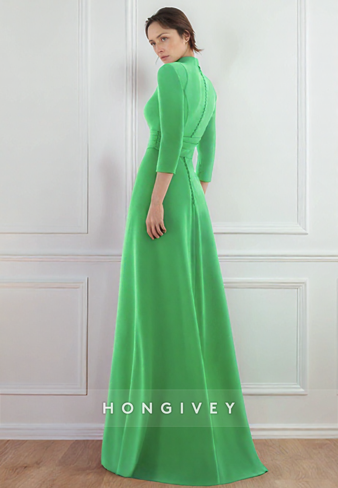 Jumpsuit Square 3/4 Sleeves Green Mother of the Bride Dress Long Formal Evening Dress