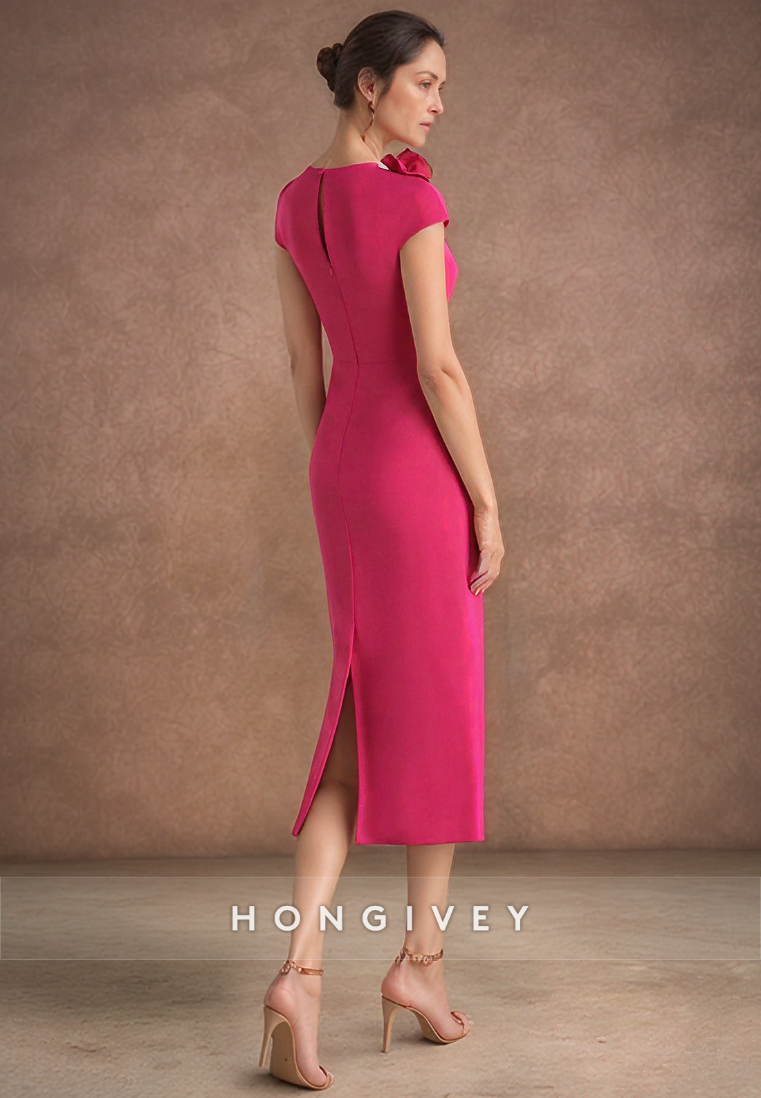 Sheath Bateau Flowers Cap Sleeves Elegant Mother of the Bride Dress Short Cocktail Dress