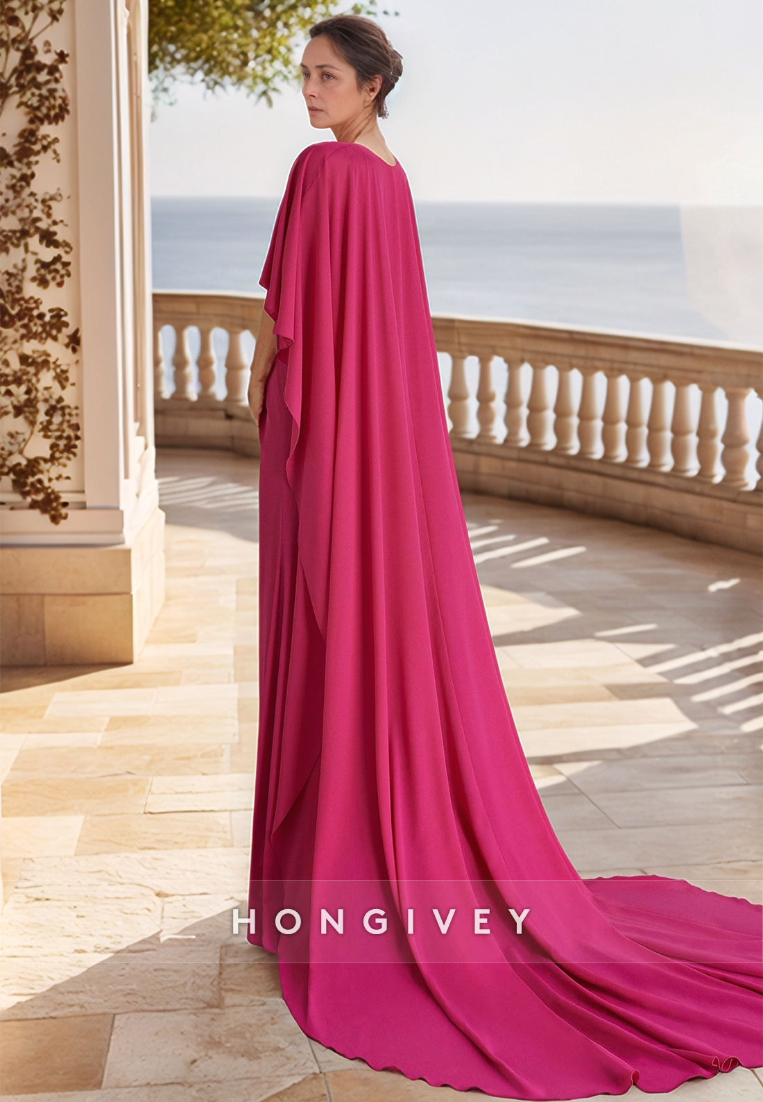 Sheath Chapel Train Chiffon Pletas Elegent Side Slit Crystal Mother of The Bride Dress