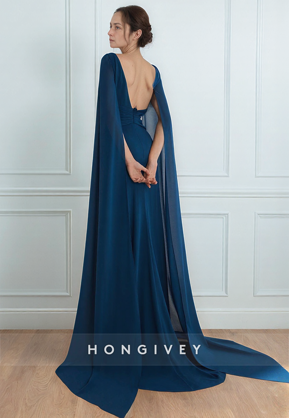 Sheath Pleats Court Train Mother of the Bride With Slit Dress Navy Blue Elegent Cocktail Dresses