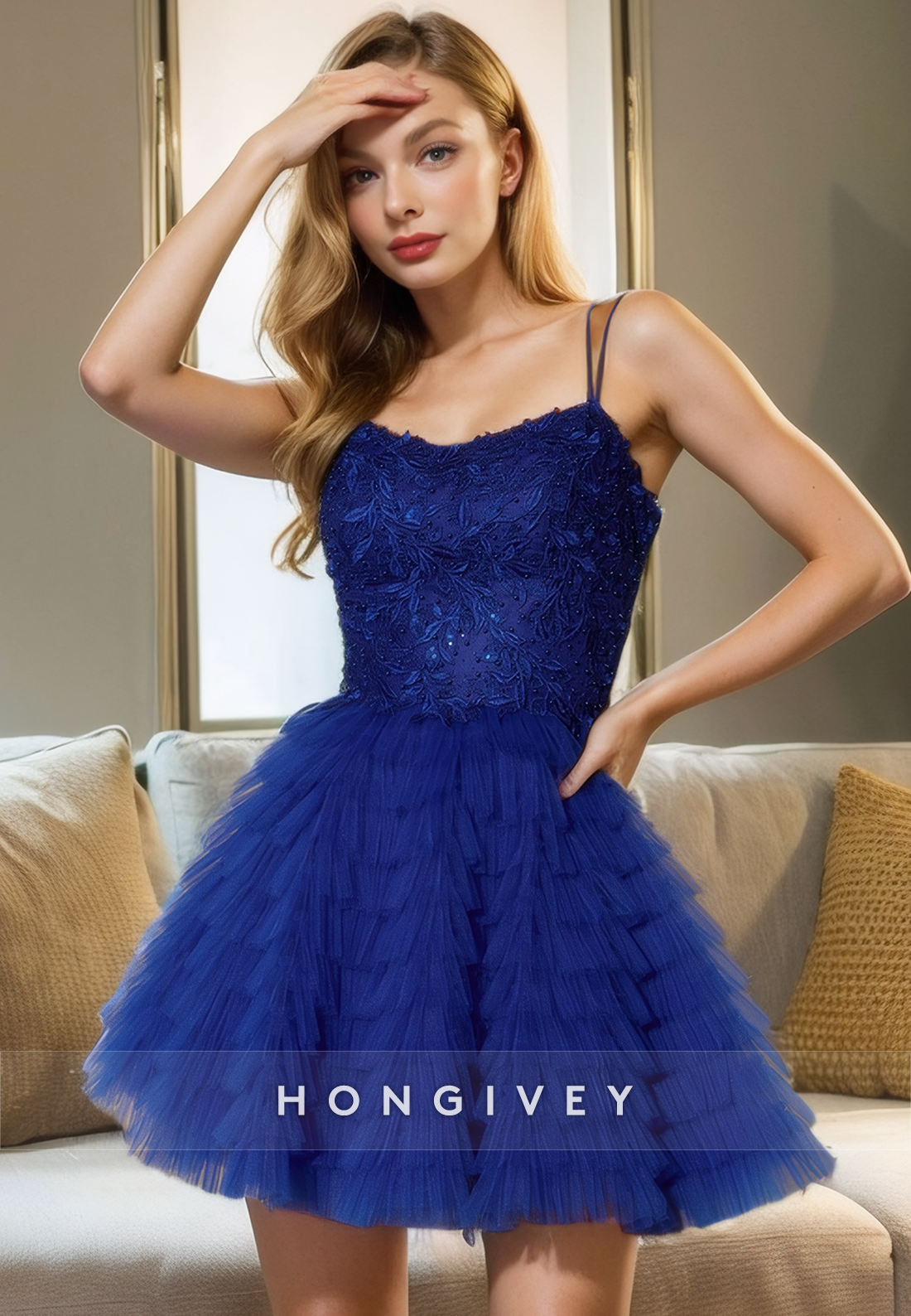 A-Line Spaghetti Straps Bateau Two Tone Lace-Up Party/Homecoming Dress A-Line Spaghetti Straps Bateau Two Tone Lace-Up Party/Homecoming Dress