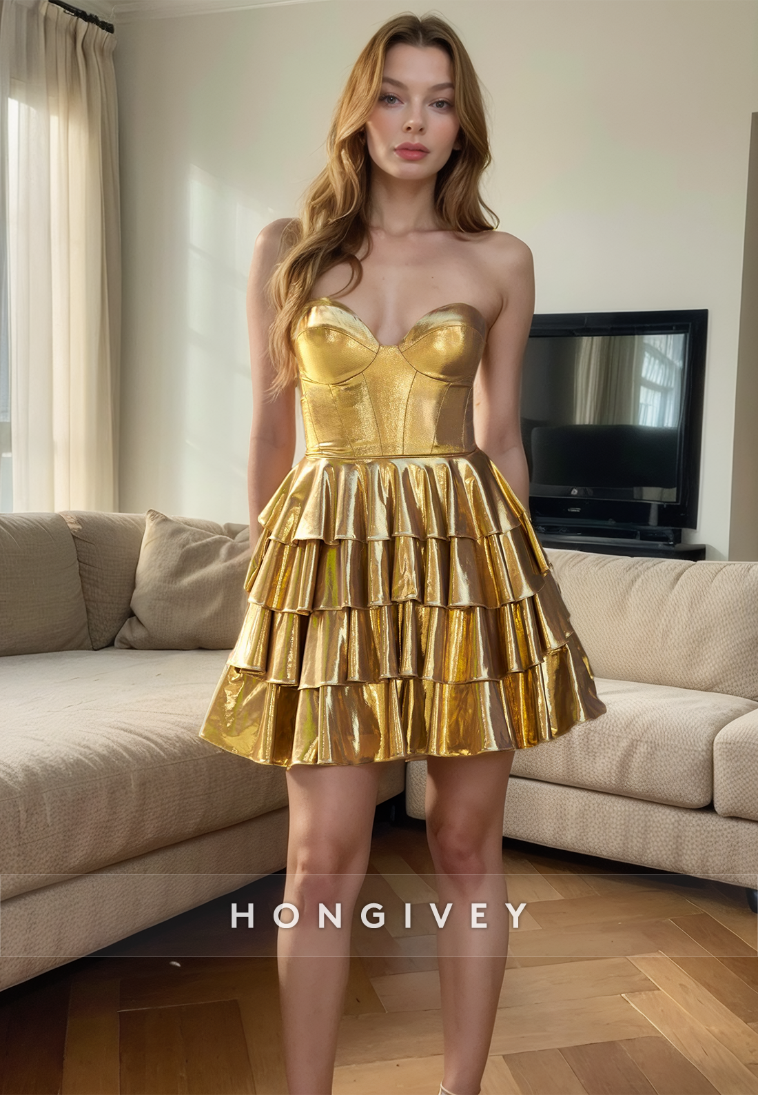 Chic Satin A-Line Tiered Empire Sweetheart Sleeveless Party Prom Evening Homecoming Dress