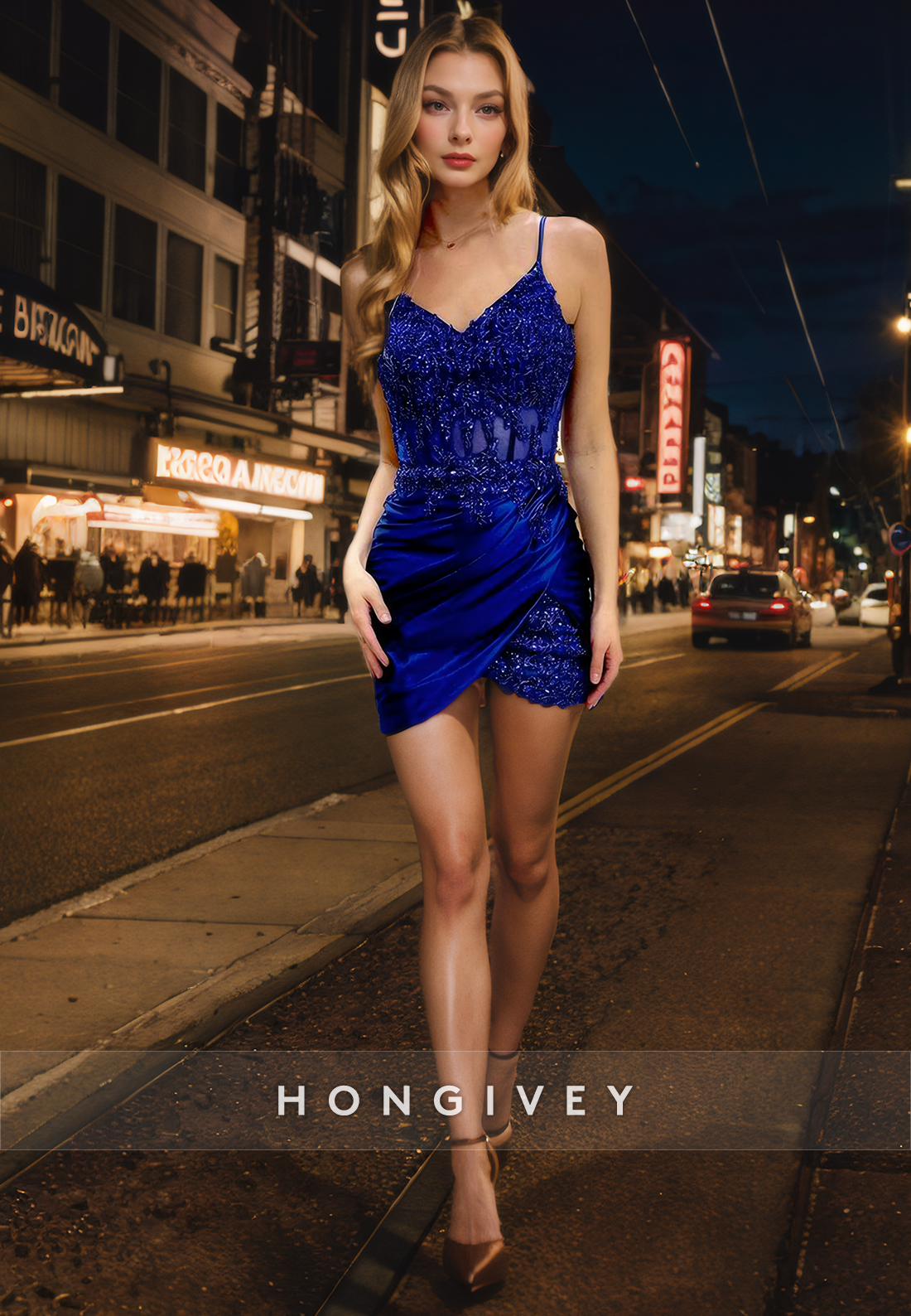 Sexy Fitted V-Neck Spaghetti Straps Sequined Appliques Short Homecoming Dress