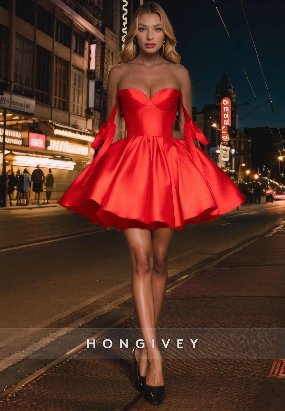 Satin A-Line Sweetheart Bowknot Spaghetti Straps Short Homecoming Dress