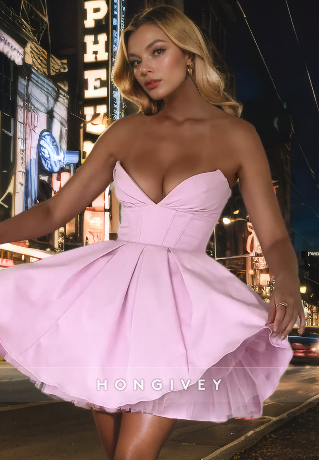 Satin A-Line V-Neck Strapless Empire Party/Homecoming Dress Satin A-Line V-Neck Strapless Empire Party/Homecoming Dress