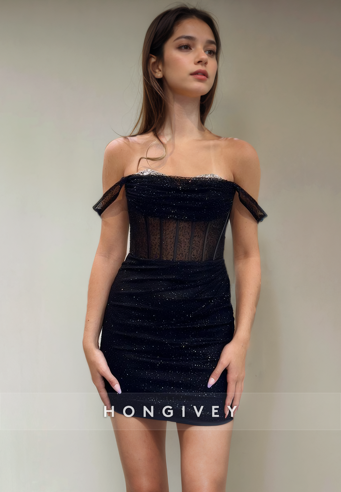 Casual Fitted Off-Shoulder Sheer Empire Short Party Homecoming Dress Casual Fitted Off-Shoulder Sheer Empire Short Party Homecoming Dress