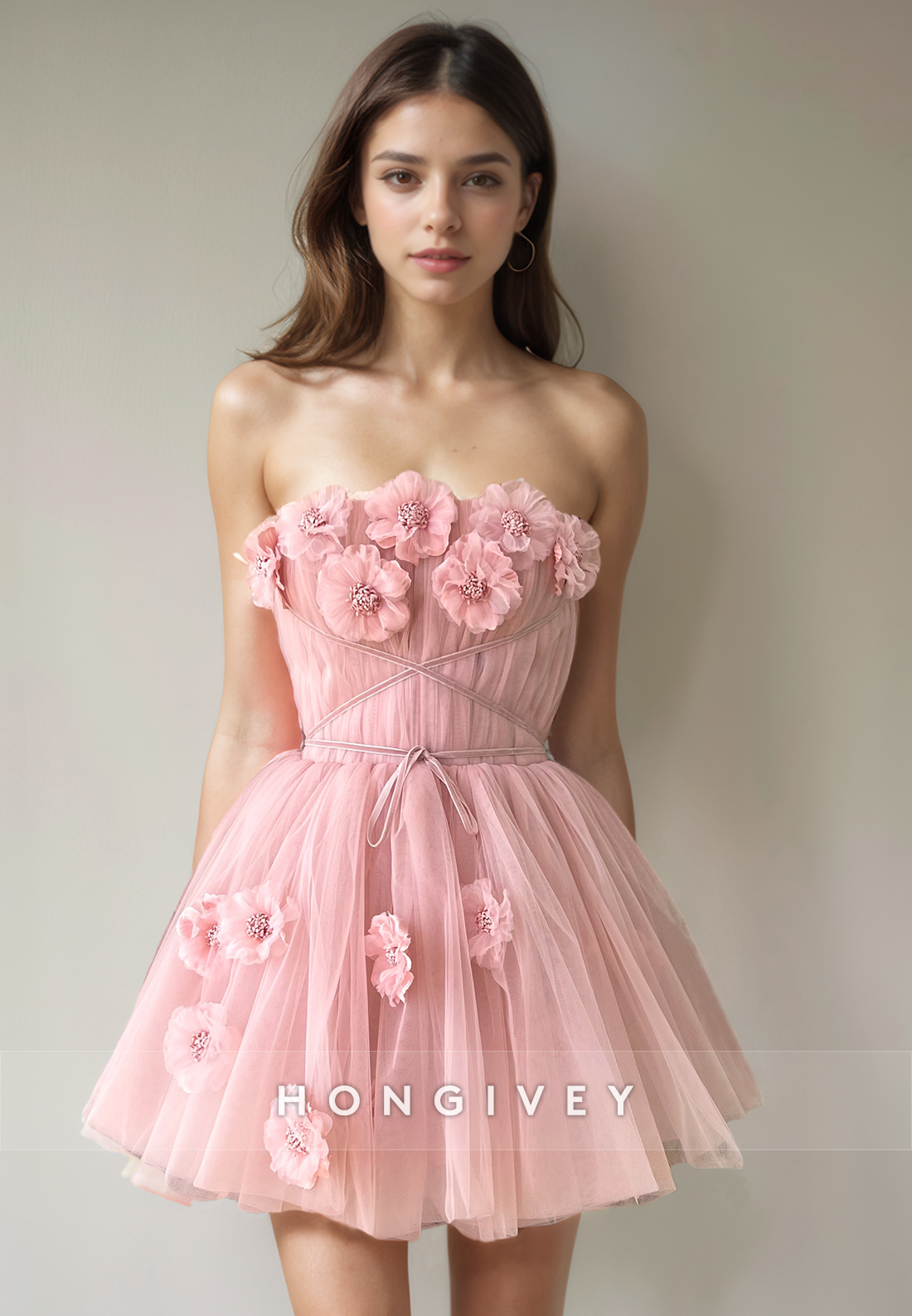 Sweet Tulle A-Line Strapless Floral Embossed Short Party Homecoming Dr Sweet Tulle A-Line Strapless Floral Embossed Short Party Homecoming Dr