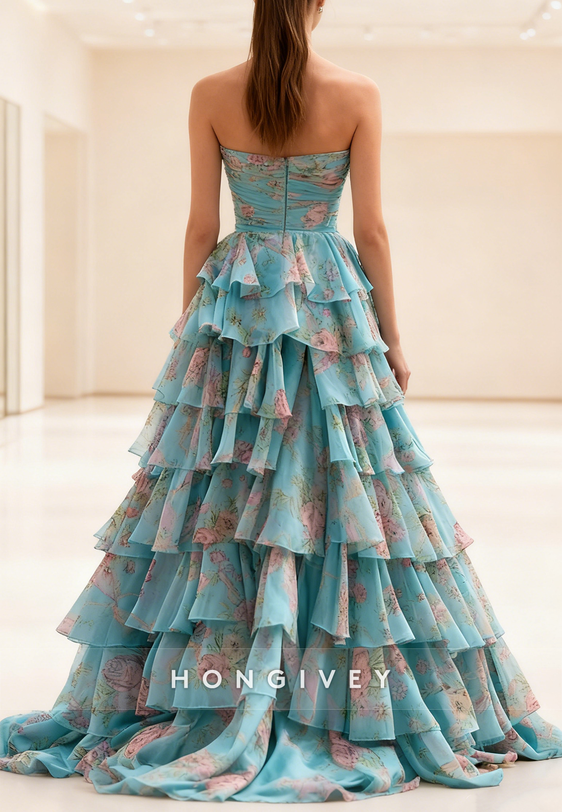 Sweetheart Flower A-Line Tassel Slit Prom Dress