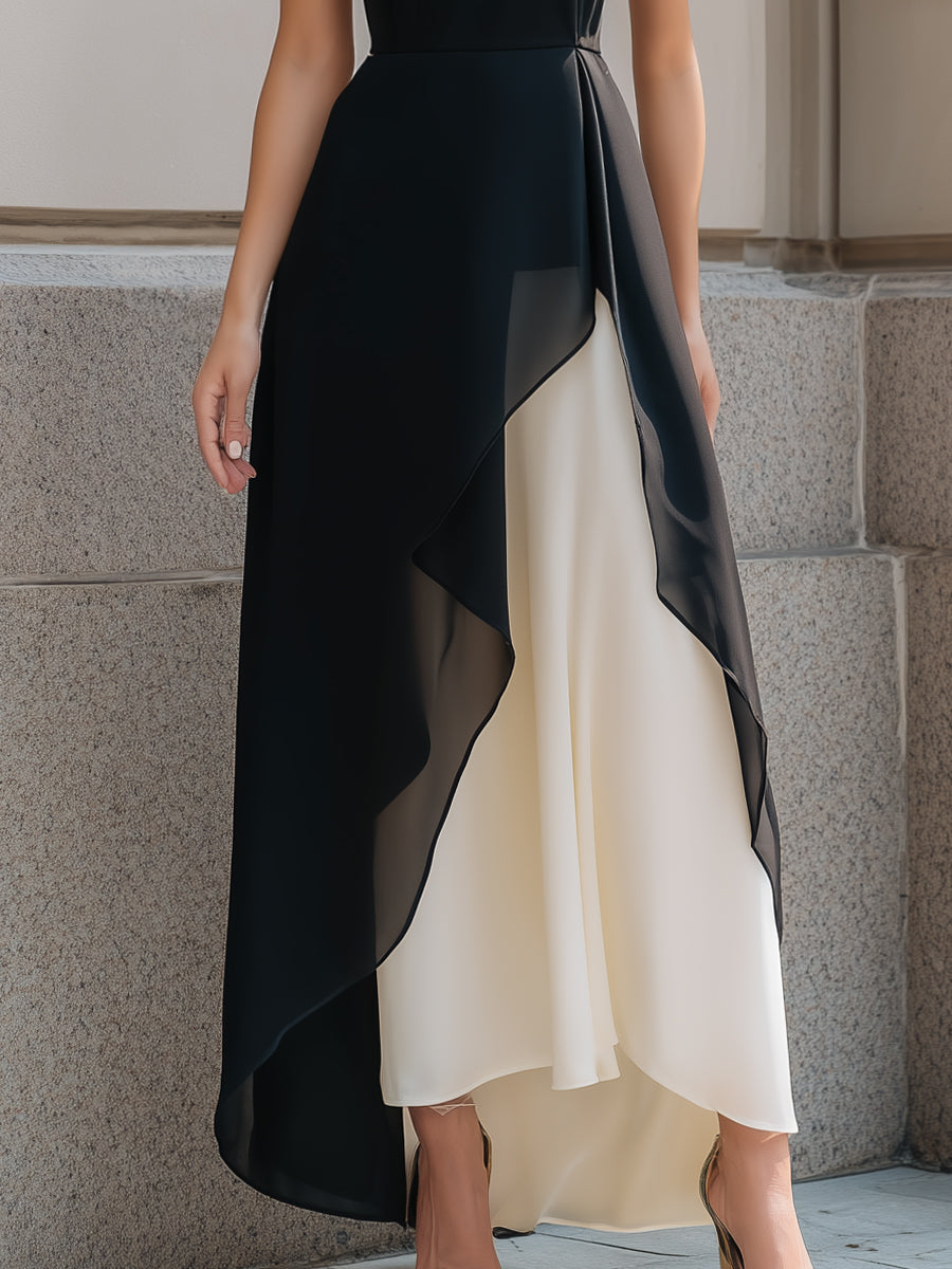 Layered Asymmetric Chiffon Maxi Dress