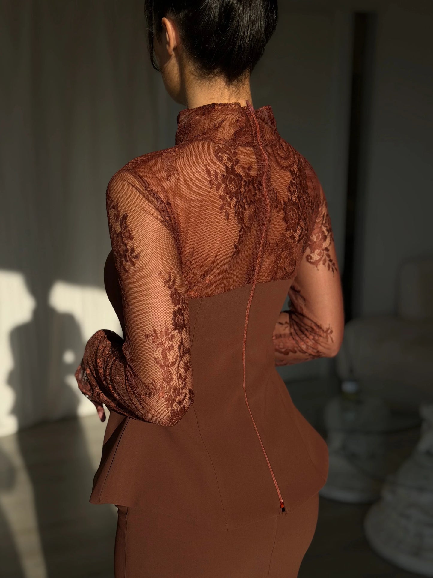 Lace High Neck Long Sleeve Mermaid Floor-Length Floraml Women Evening Dress