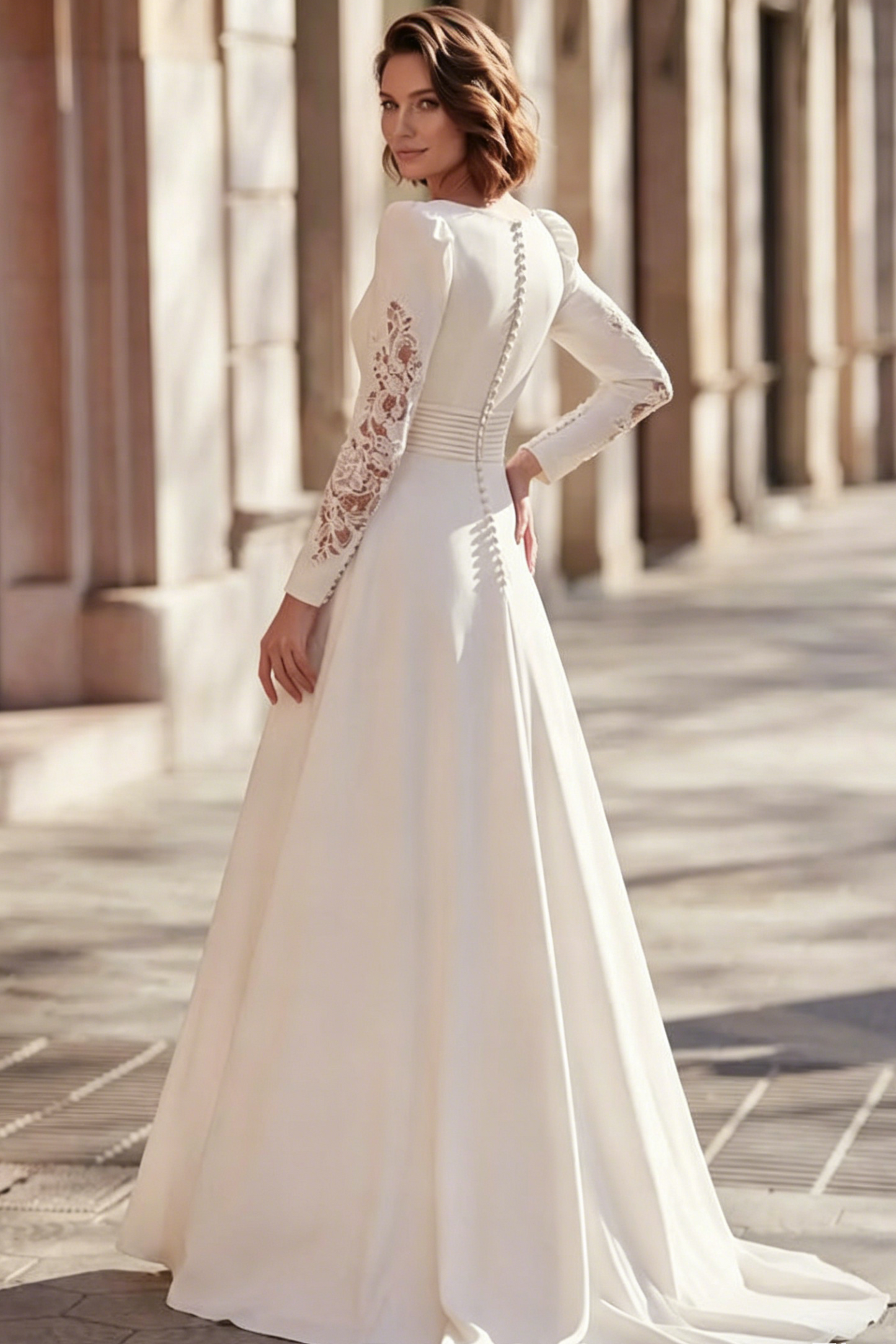 Jumpsuit/Pantsuit V-Neck Lace Long Sleeves Wedding Dresses